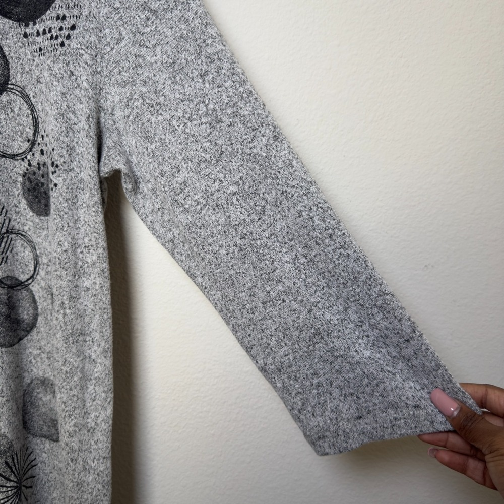 Jess & Jane Women Tunic Knit Sweatshirt XL Gray Polkadot Sharkbite Hem Cowl Neck - Picture 4 of 8